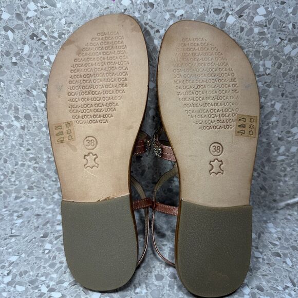 Oca-Loca Valencia Sandals Metallic Rose Pink Leather Rhinestone EU 38 US 8 NWOT - Picture 8 of 11